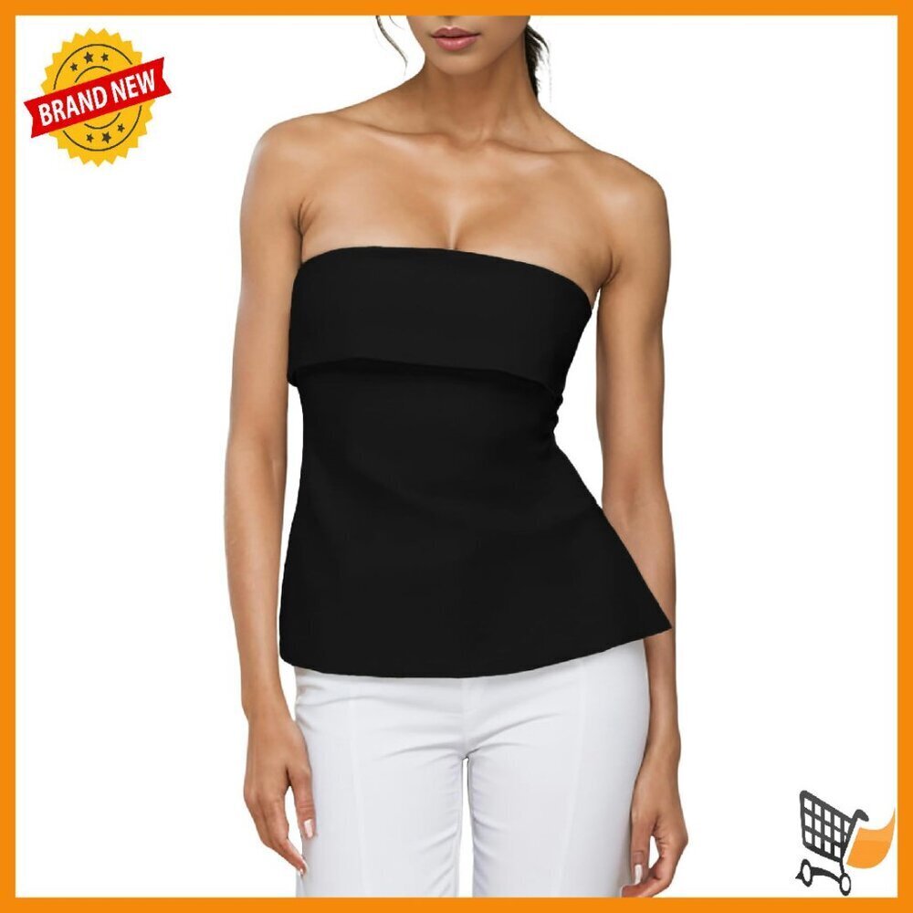 Strapless Tube Top Double Layer Elastic Bust Side Split Summer